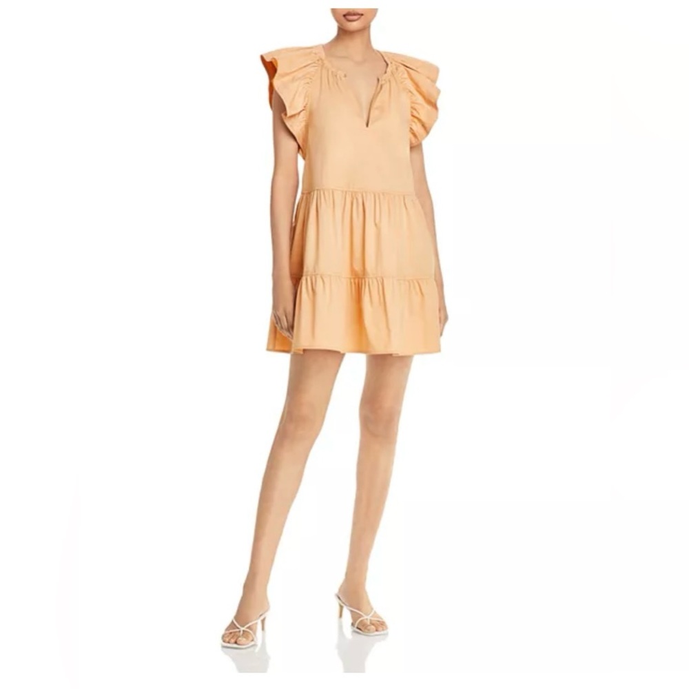 A.L.C. Harper Tan Ruffle Sleeve Tiered Poplin Cotton Mini Dress Size 2